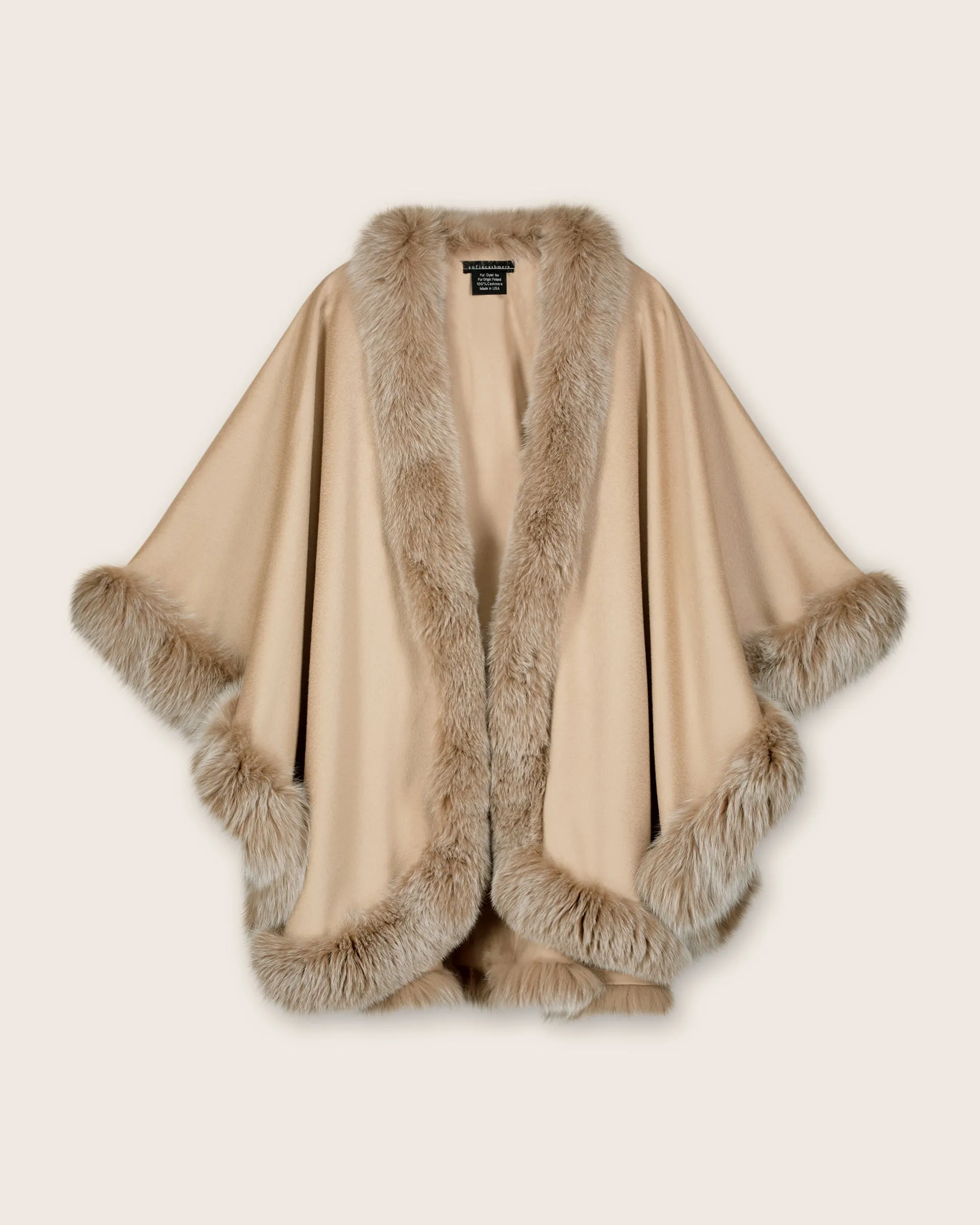 Cervinia Fur Trimmed Cashmere Cape Classic Length