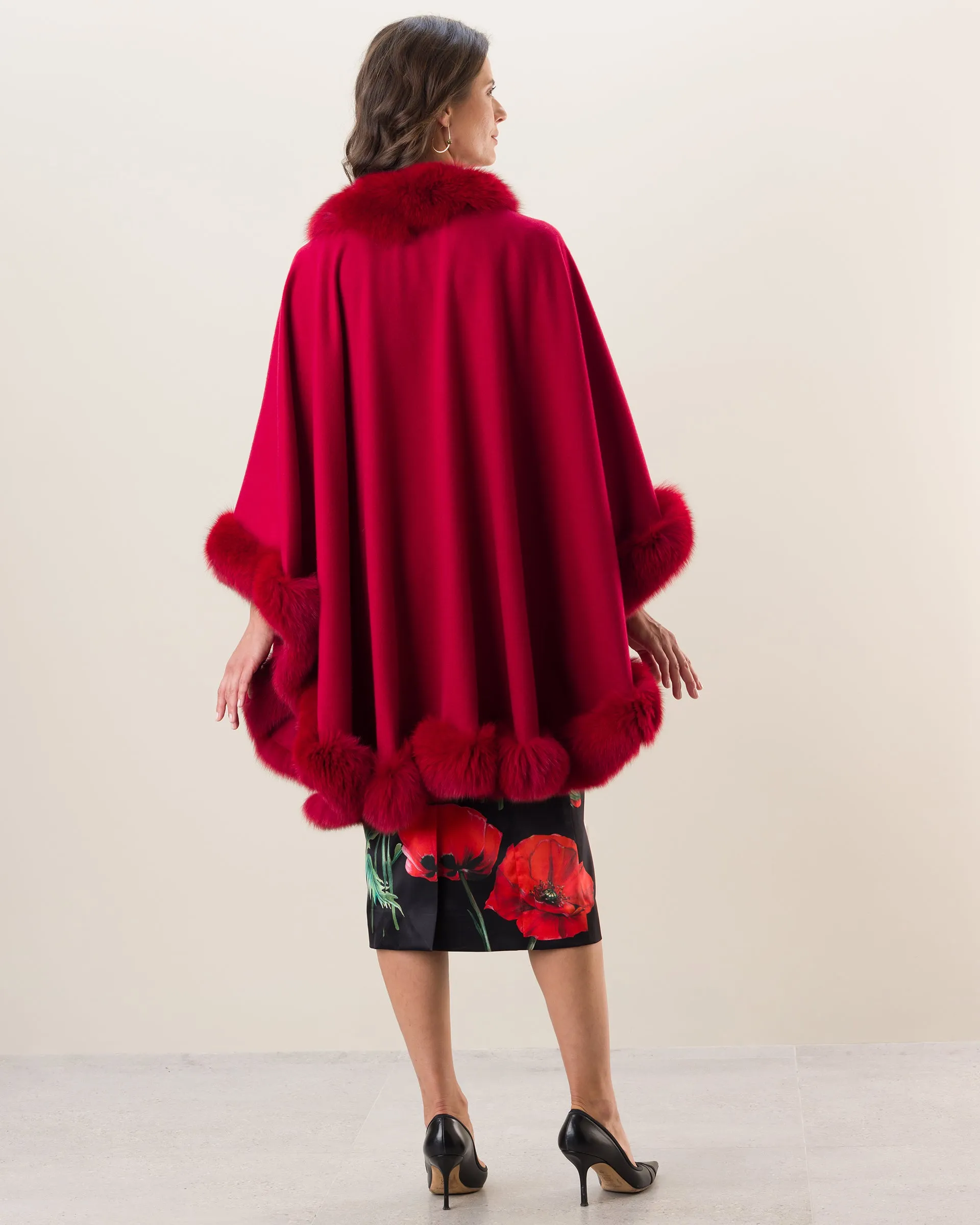 Cervinia Fur Trimmed Cashmere Cape Classic Length