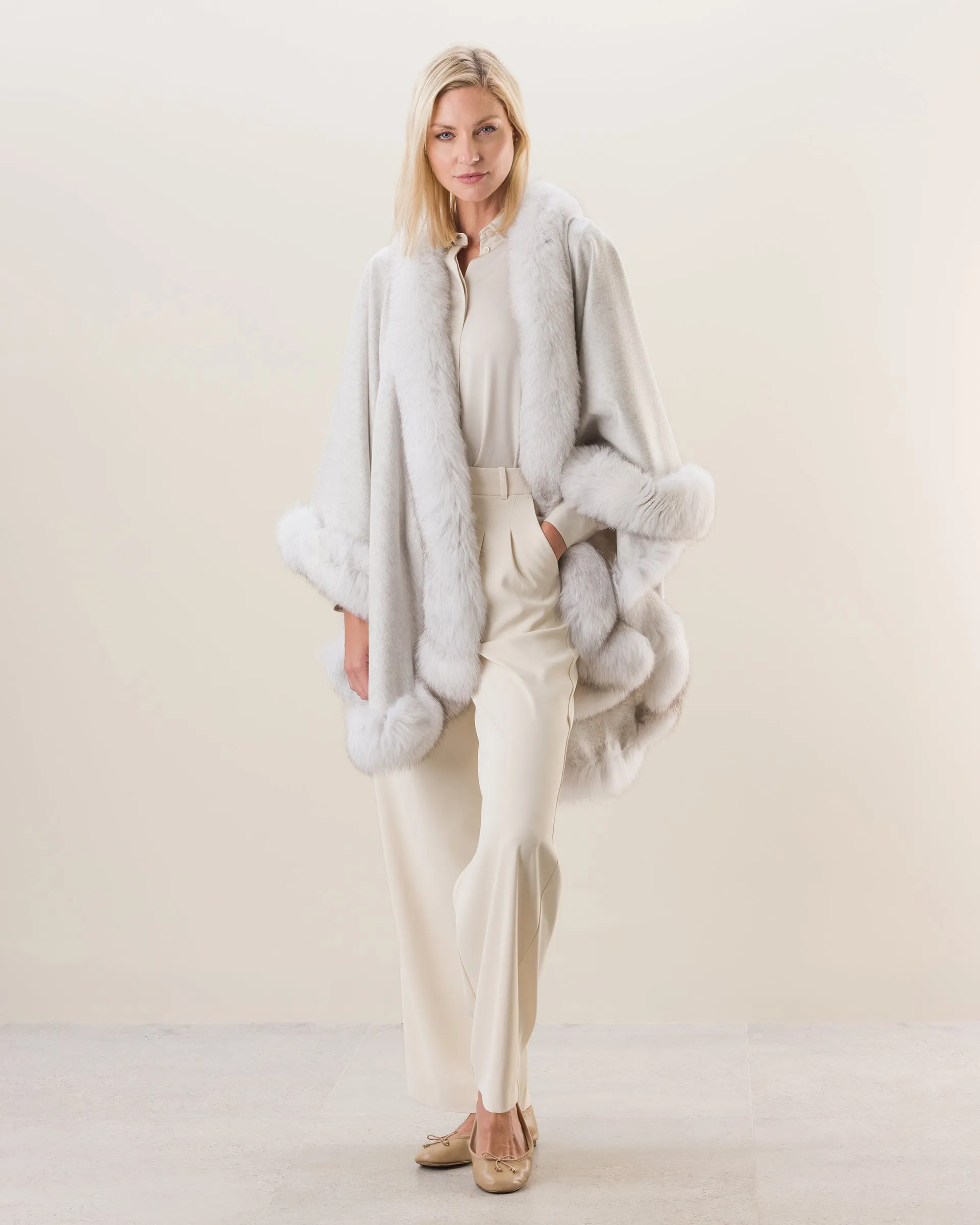 Cervinia Fur Trimmed Cashmere Cape Classic Length