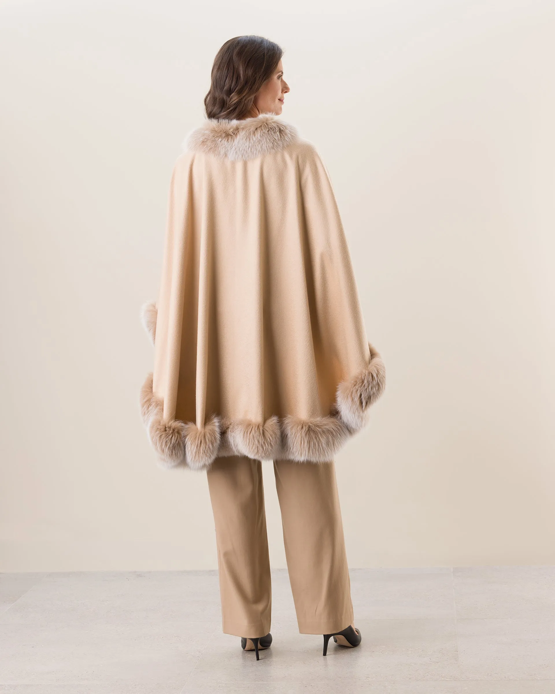 Cervinia Fur Trimmed Cashmere Cape Classic Length