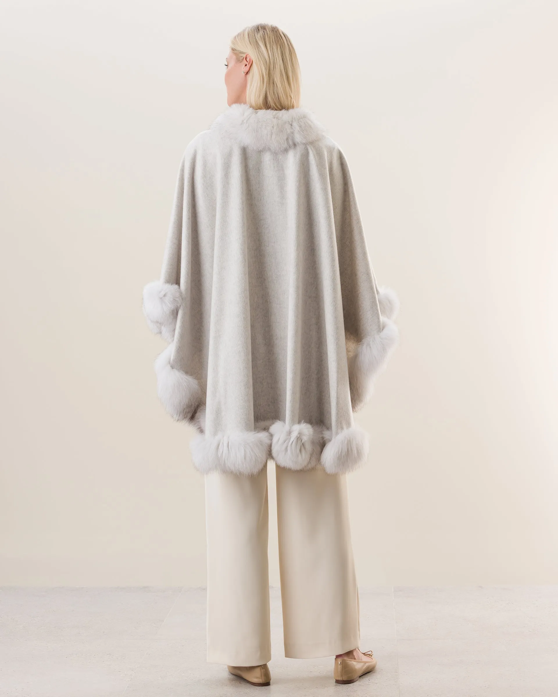Cervinia Fur Trimmed Cashmere Cape Classic Length