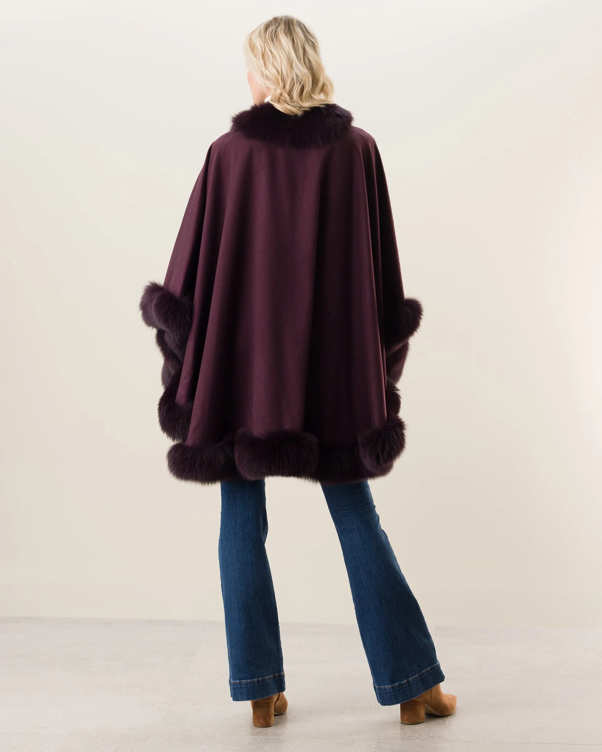 Cervinia Fur Trimmed Cashmere Cape Classic Length