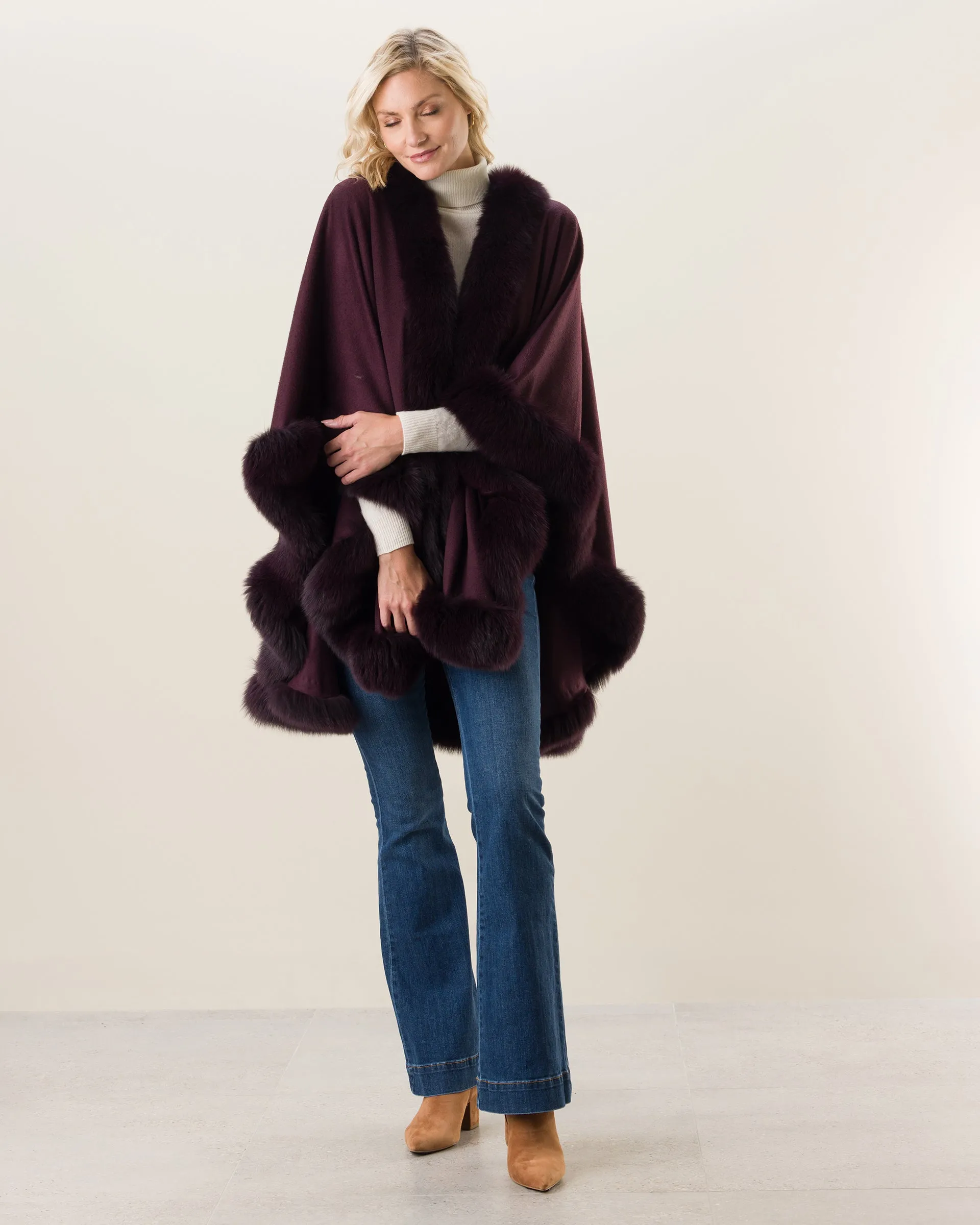 Cervinia Fur Trimmed Cashmere Cape Classic Length