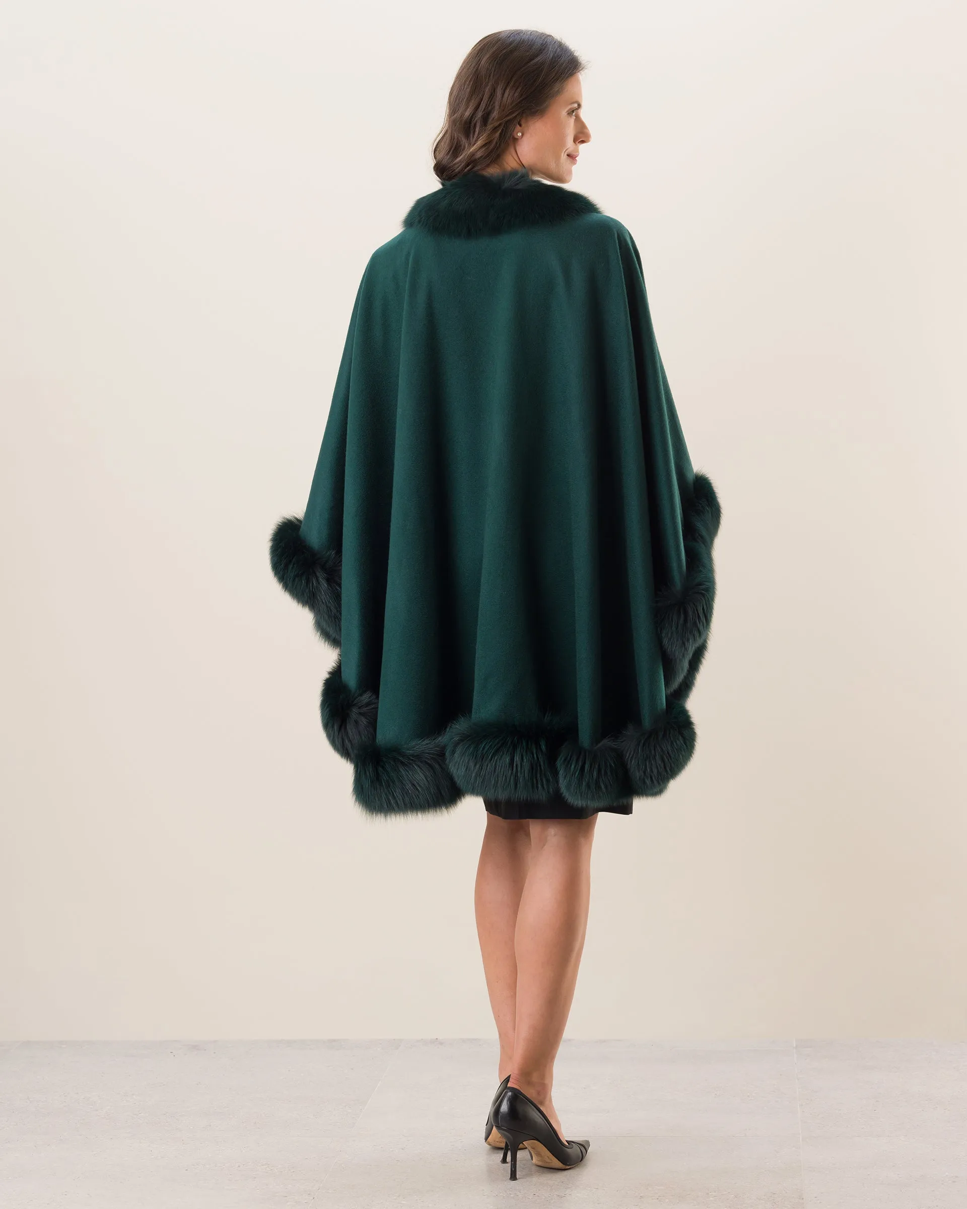 Cervinia Fur Trimmed Cashmere Cape Classic Length