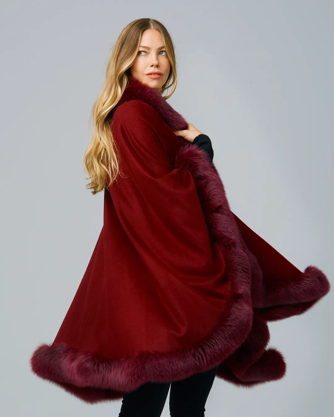 Cervinia Fur Trimmed Cashmere Cape Classic Length
