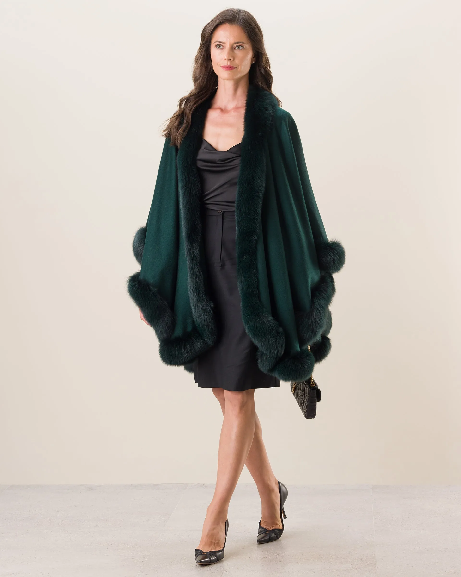 Cervinia Fur Trimmed Cashmere Cape Classic Length
