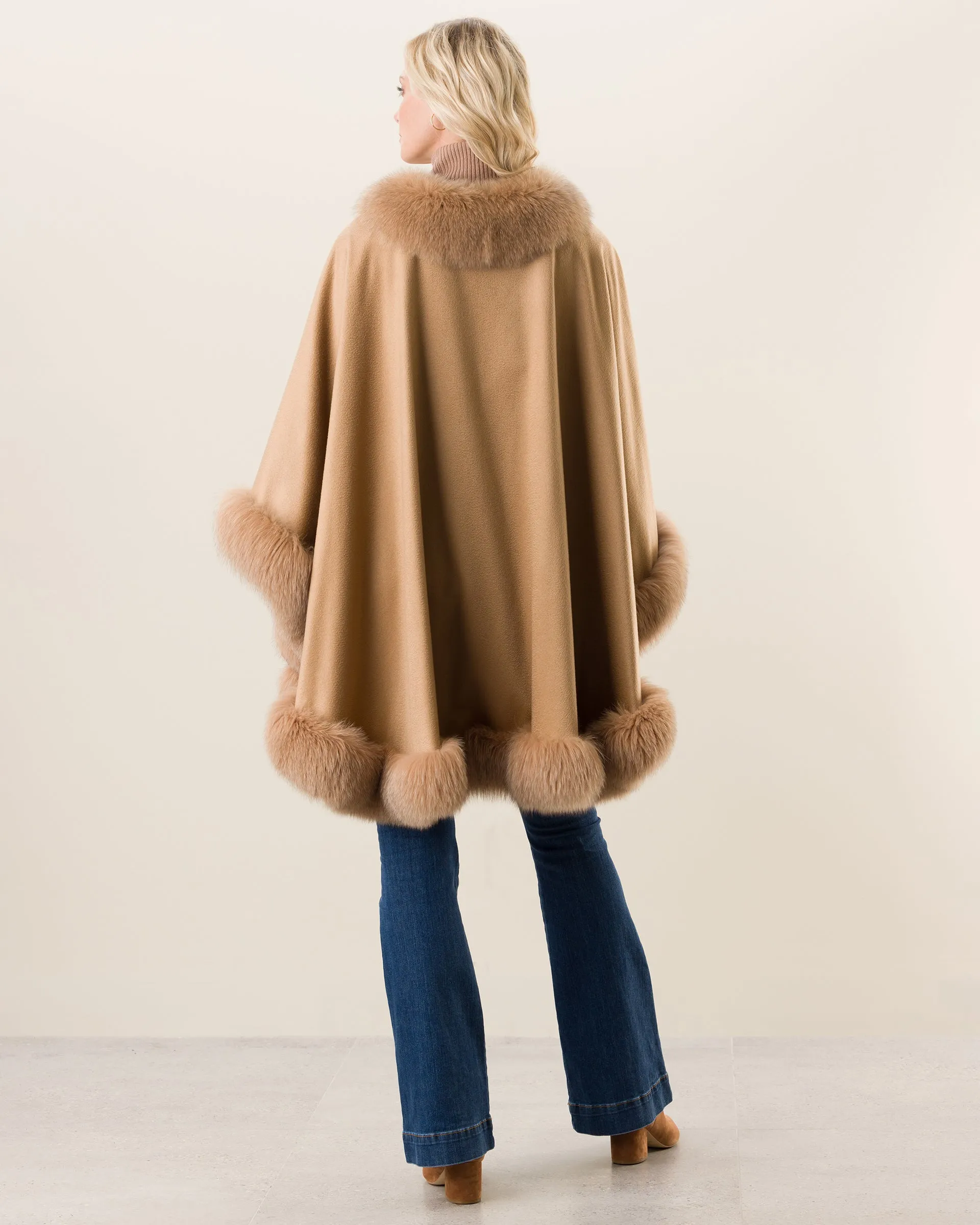 Cervinia Fur Trimmed Cashmere Cape Classic Length