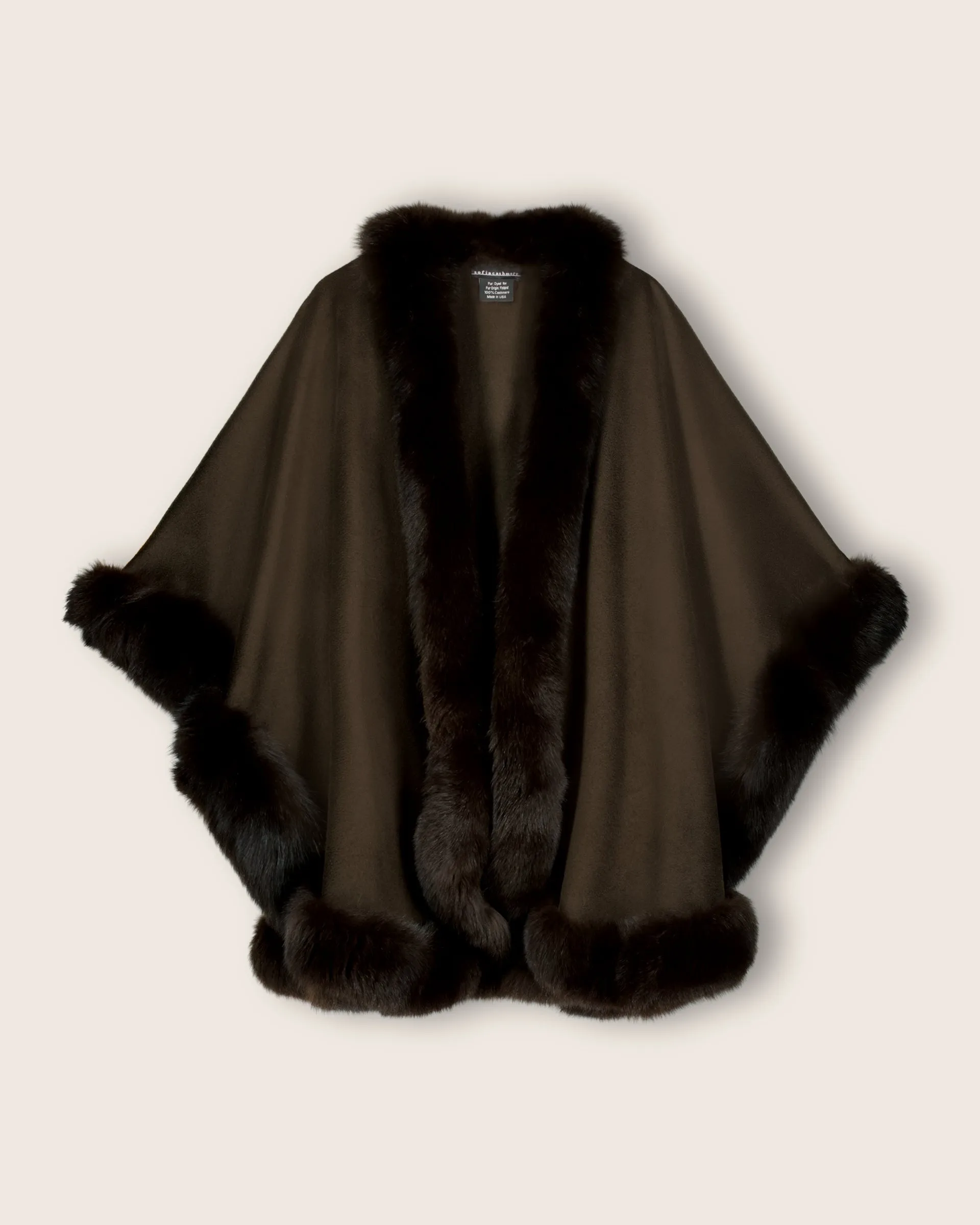 Cervinia Fur Trimmed Cashmere Cape Classic Length