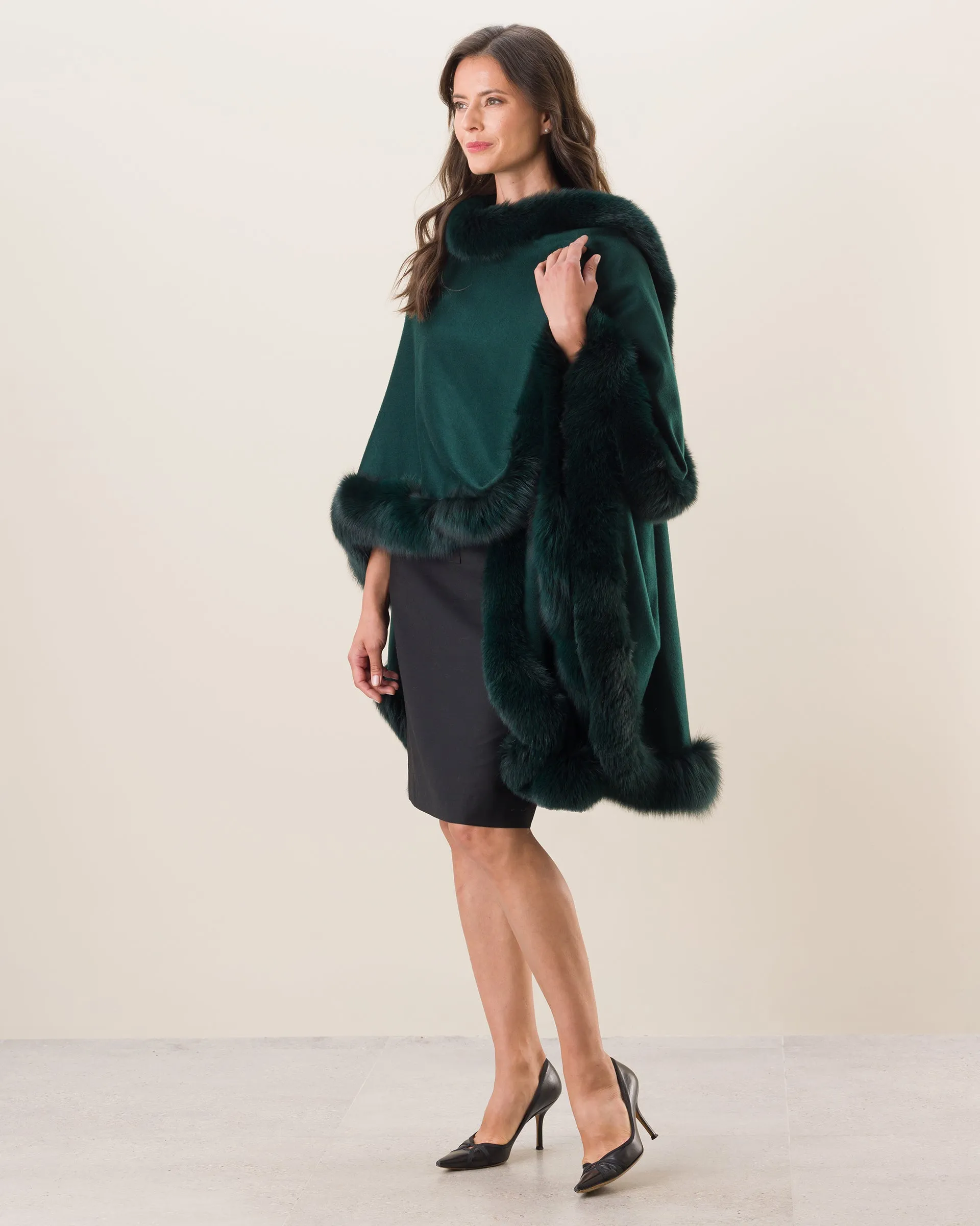 Cervinia Fur Trimmed Cashmere Cape Classic Length