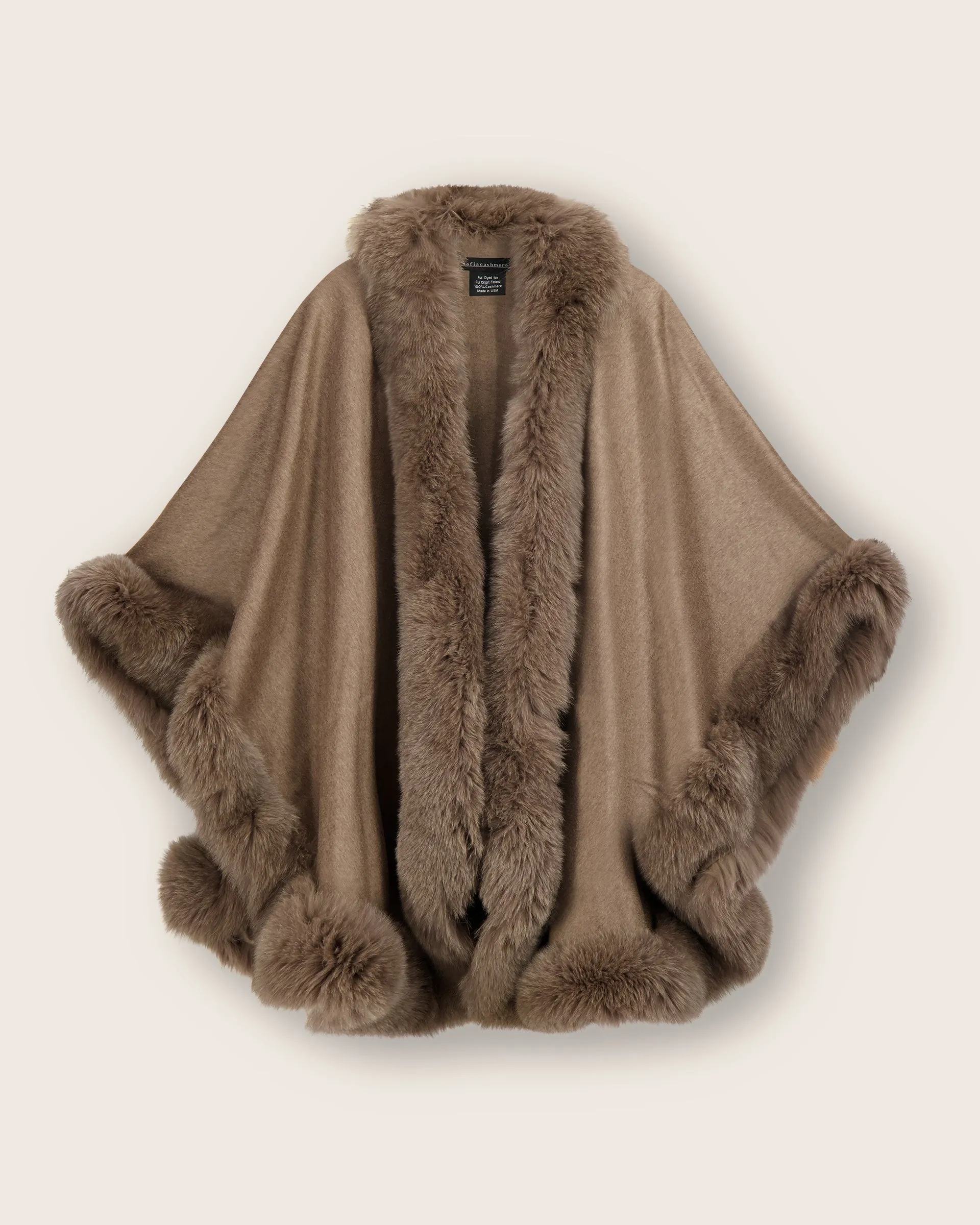 Cervinia Fur Trimmed Cashmere Cape Classic Length