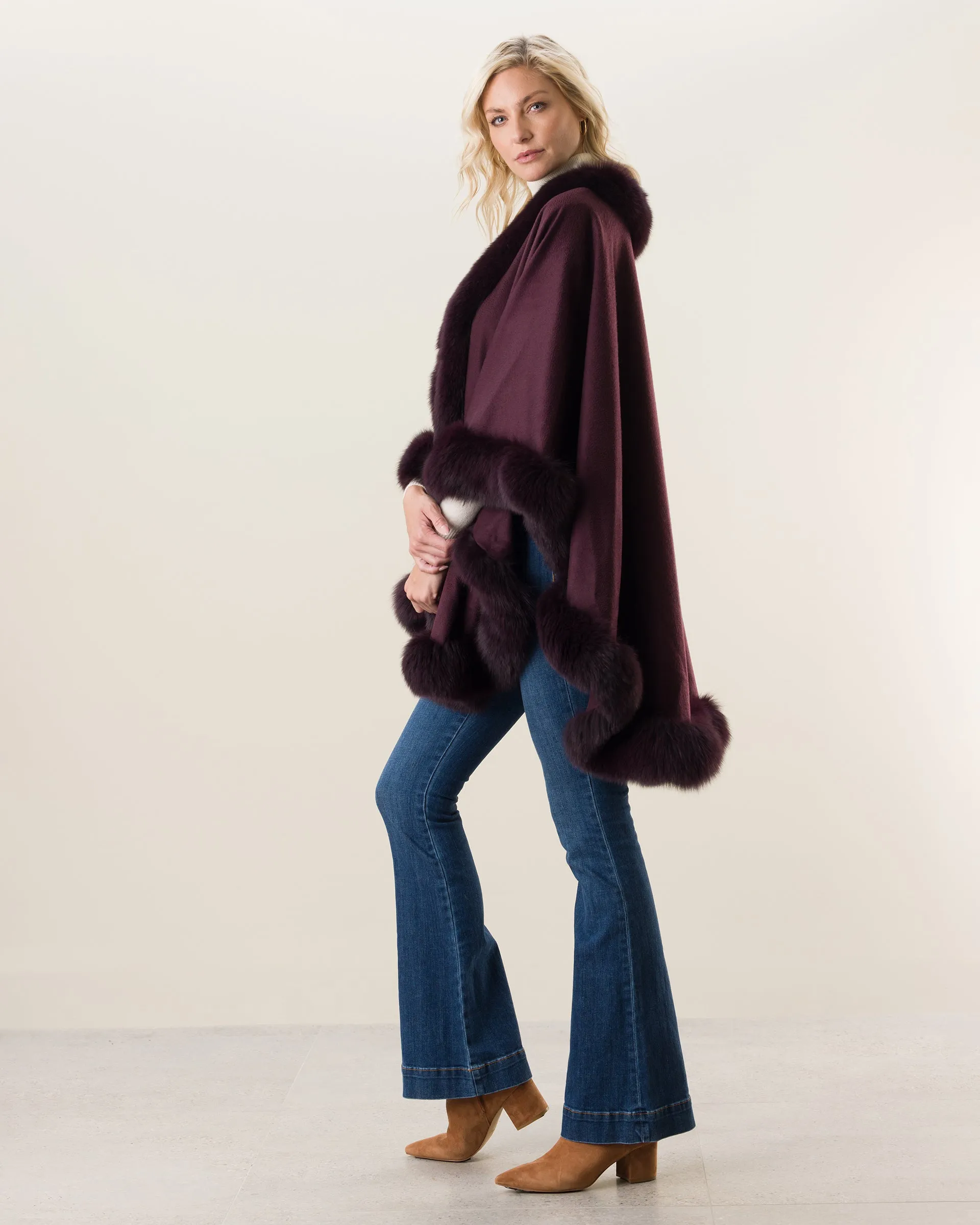 Cervinia Fur Trimmed Cashmere Cape Classic Length