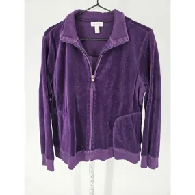 Charter Club Womens Sz L Full Zip Velour Track Jacket Royal Purple Velvet