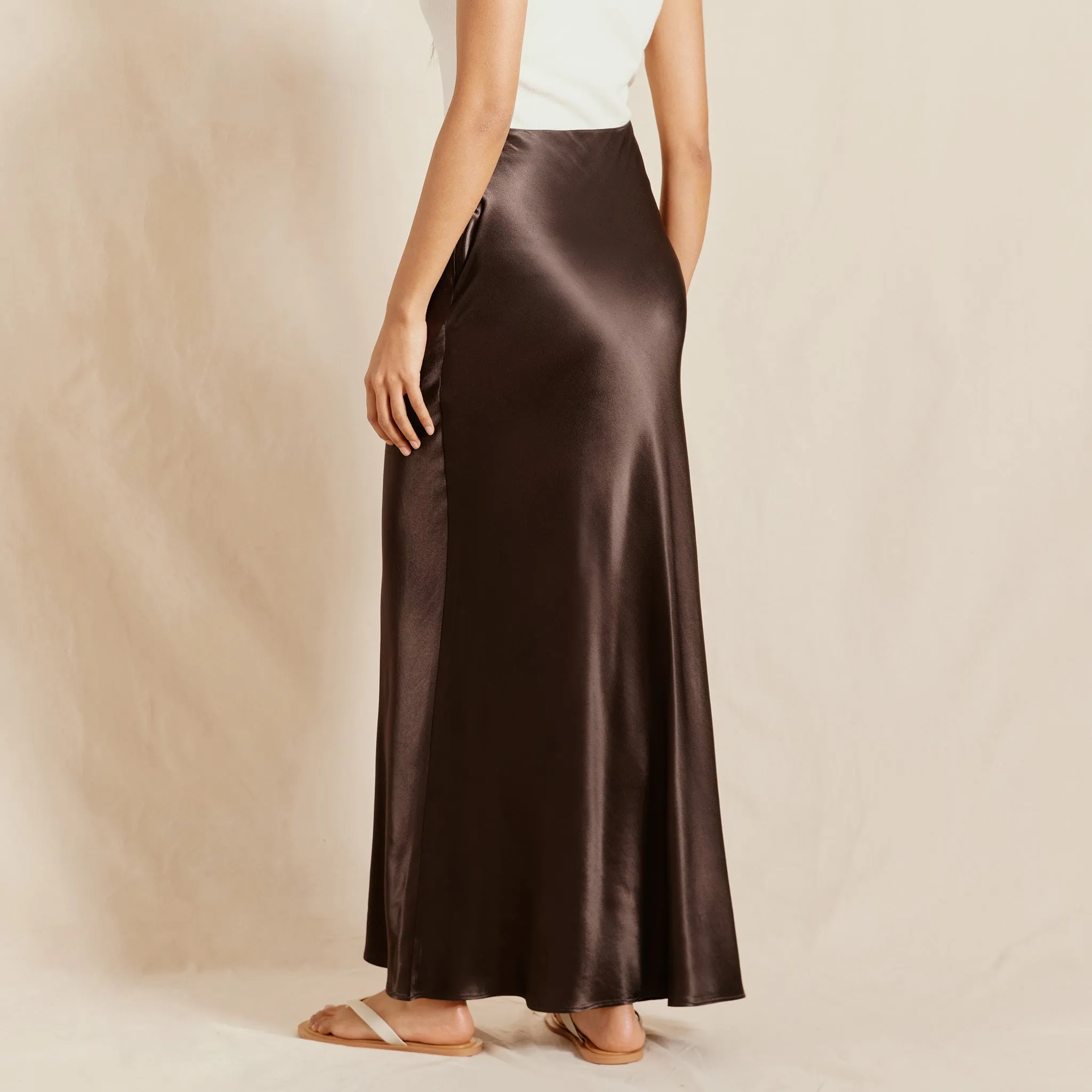 Chocolate Satin Maxi Skirt