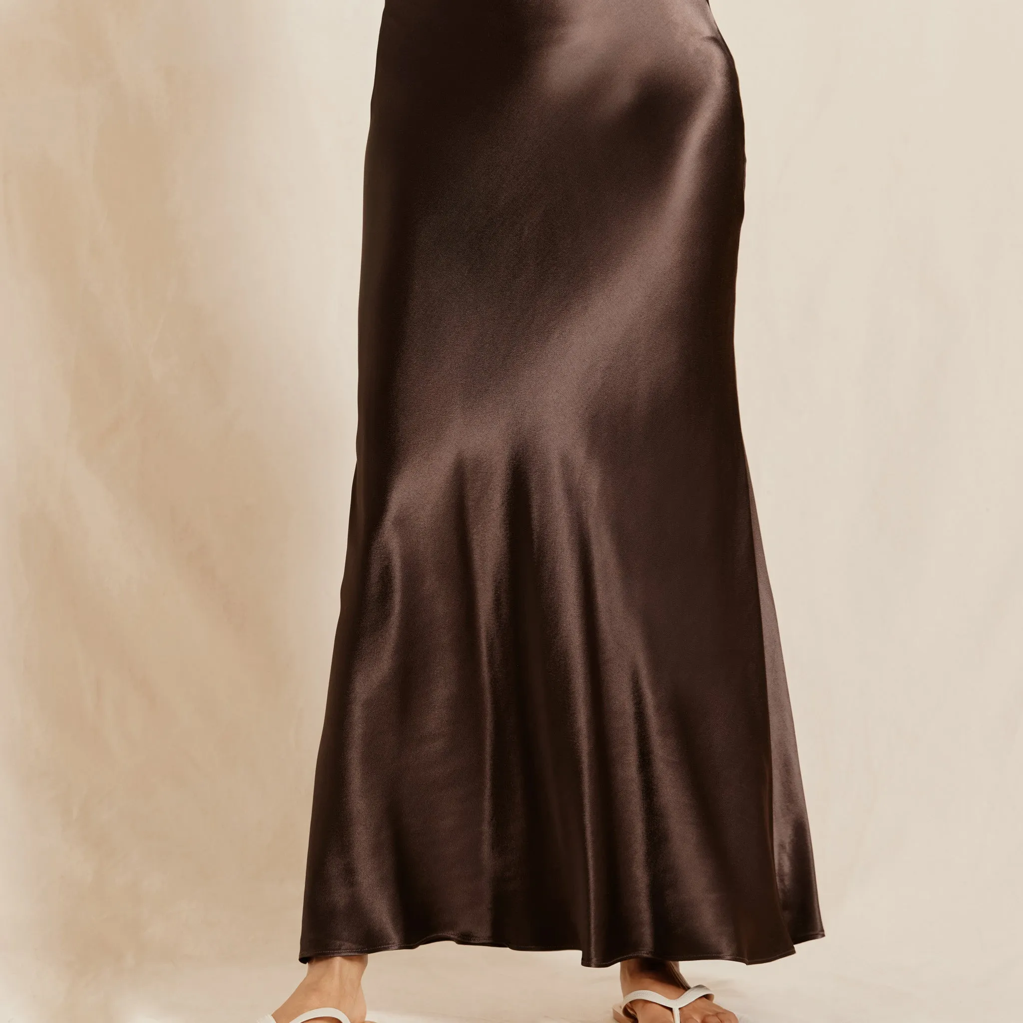 Chocolate Satin Maxi Skirt