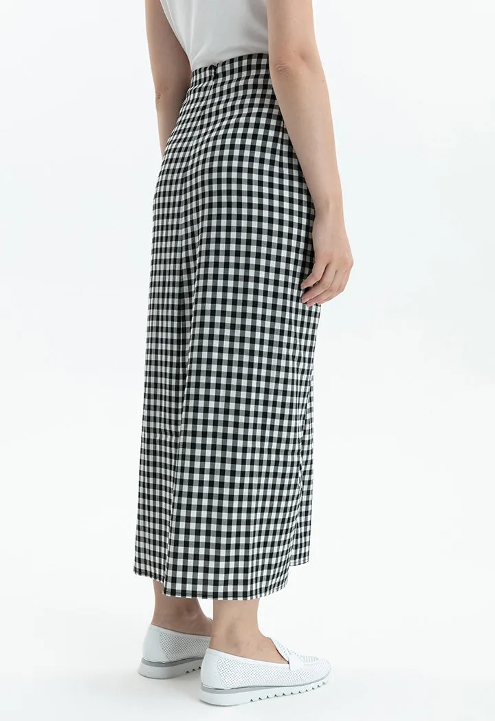 Choice Checkered Single Pleat Skirt Beige - Black
