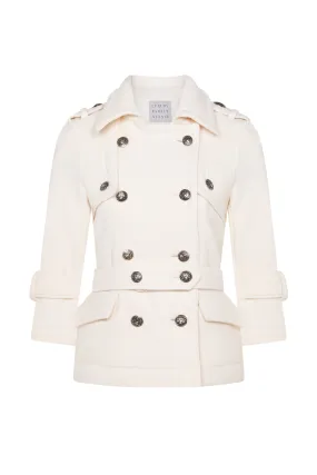 CLAUDIA Off White Boiled Wool Belted Military Jacket