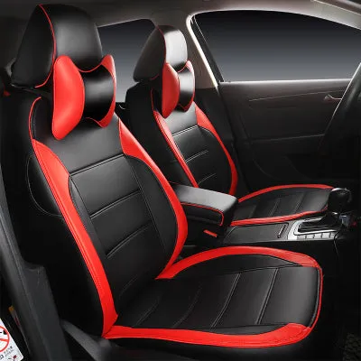Color: Black with red - Car Seat Cover All Season Leather