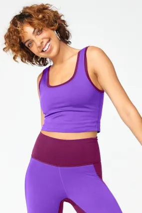 Colorblock Trim TLC Crop Top in Black Raspberry and Super Electric Purple