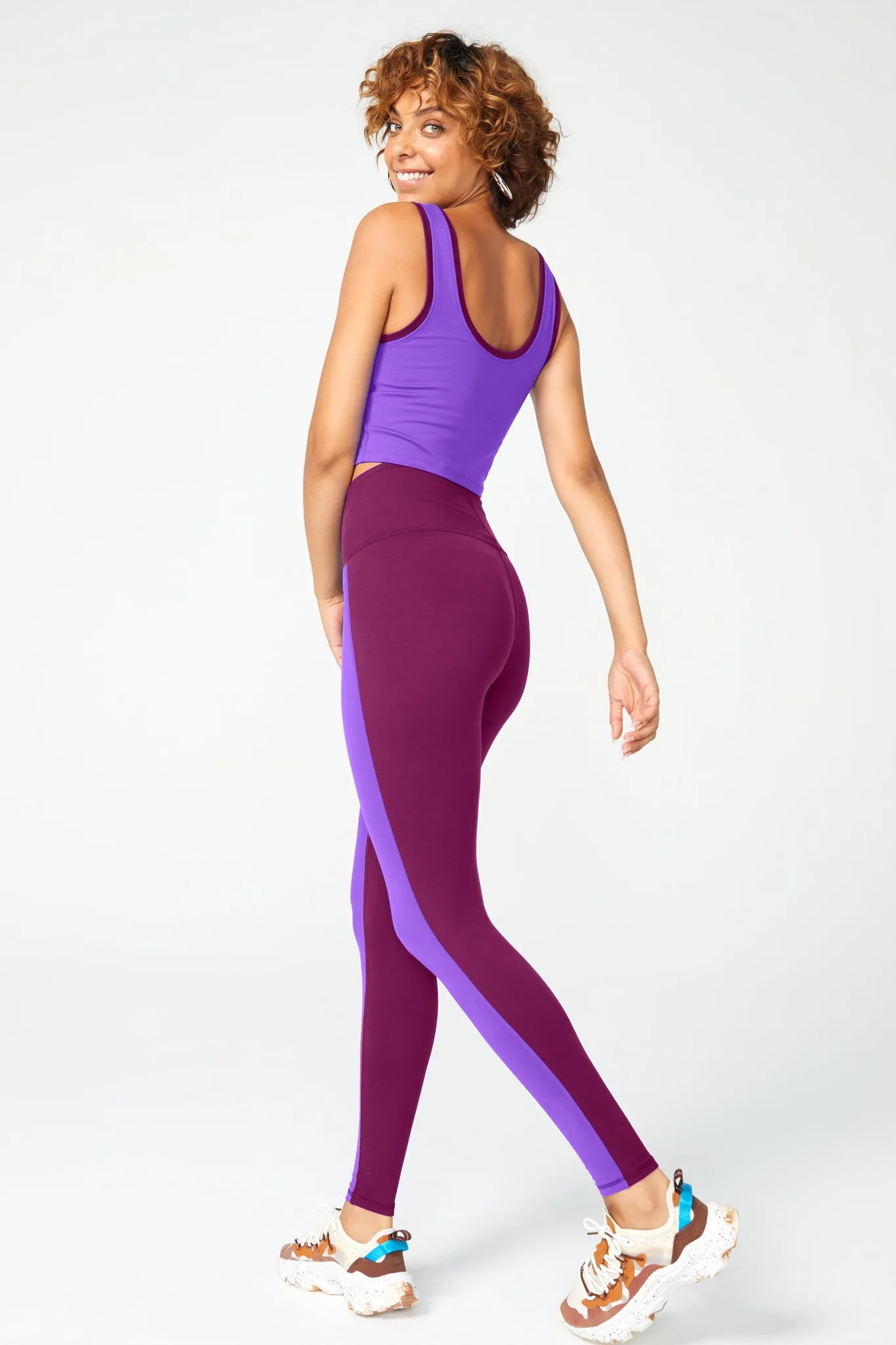 Colorblock Trim TLC Crop Top in Black Raspberry and Super Electric Purple