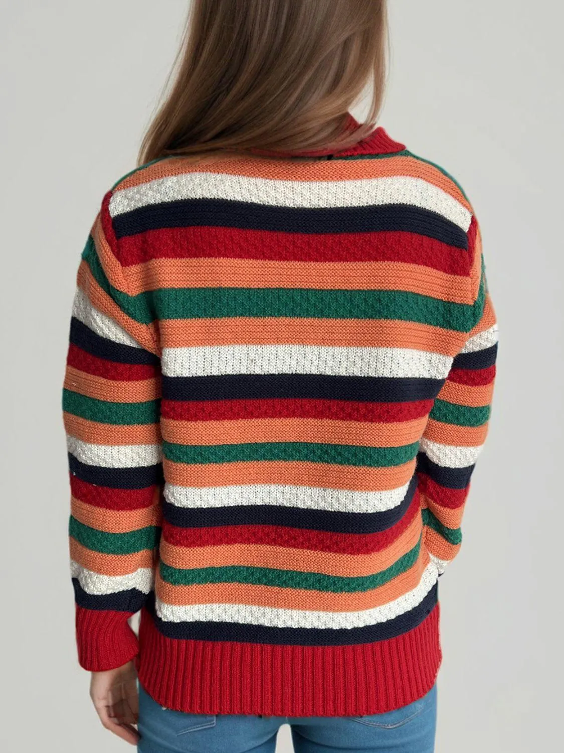 Contrast Stripes Turtleneck Long Sleeve Sweater winter fashion
