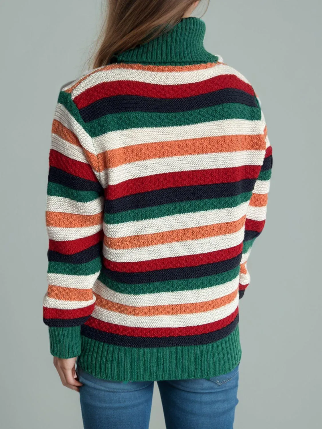 Contrast Stripes Turtleneck Long Sleeve Sweater winter fashion