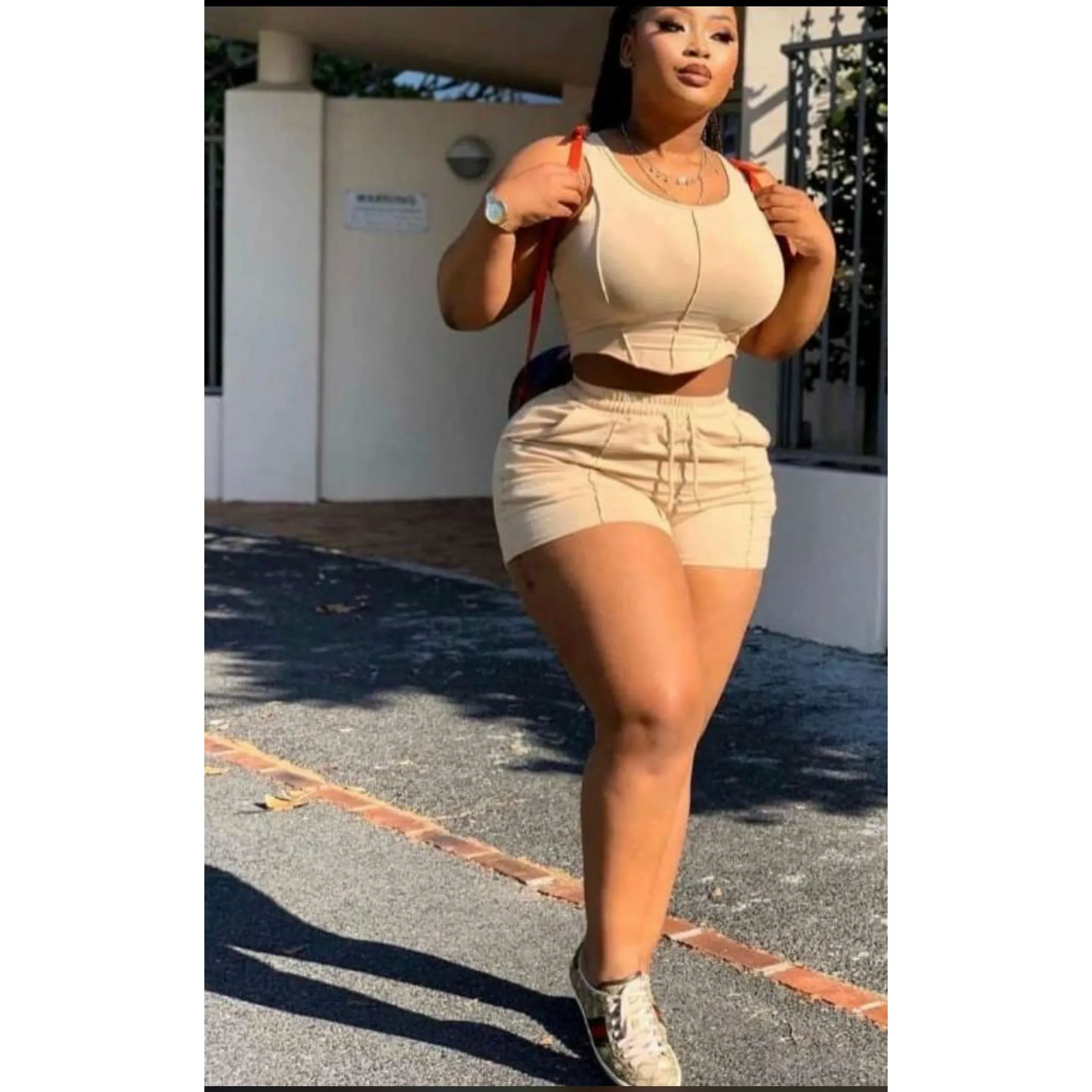 Crop Tank Top Drawstring Waist Track Shorts Set