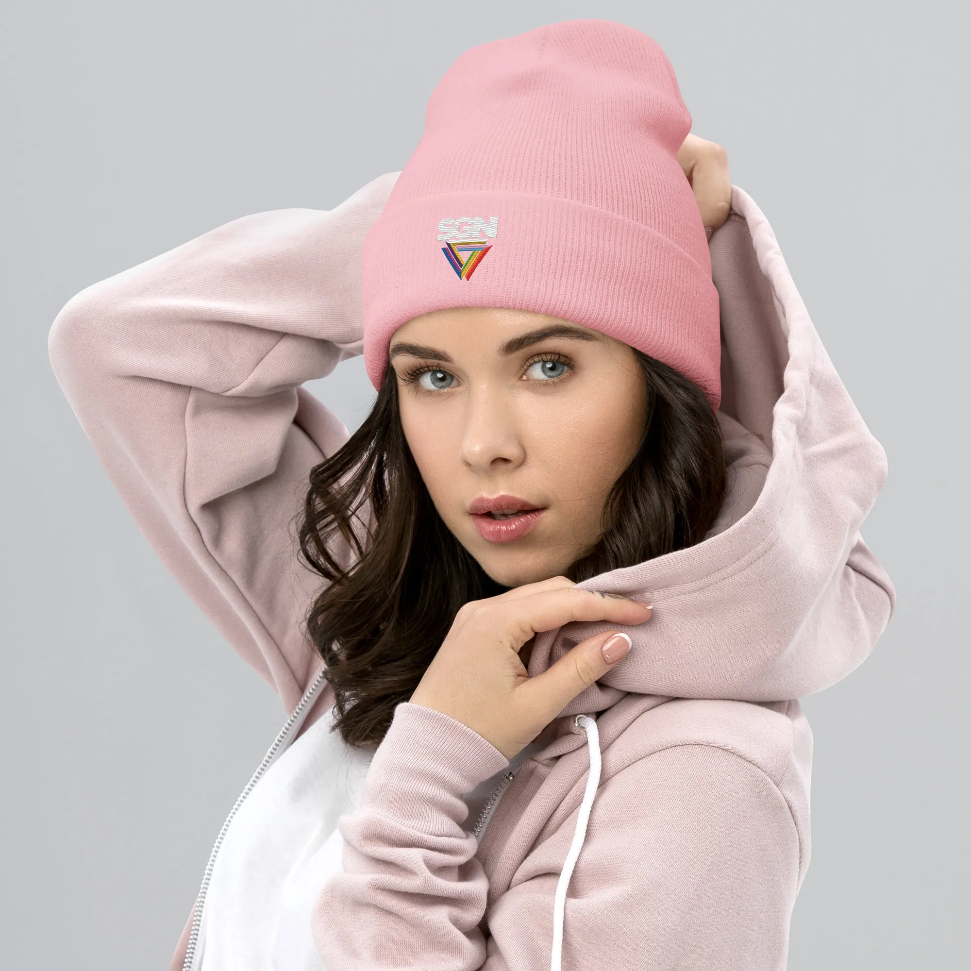 Cuffed SGN Full Color Logo Beanie, Seattle Gay News Knit Hat