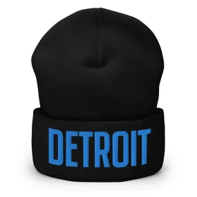 Detroit Embroidered Cuffed Beanie - Black / Blue