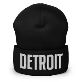 Detroit Embroidered Cuffed Beanie - Black / White