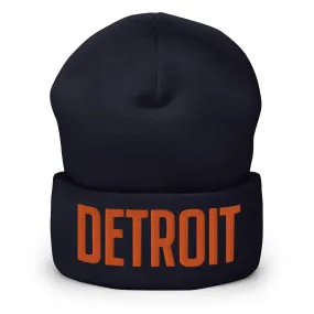 Detroit Embroidered Cuffed Beanie - Navy / Orange