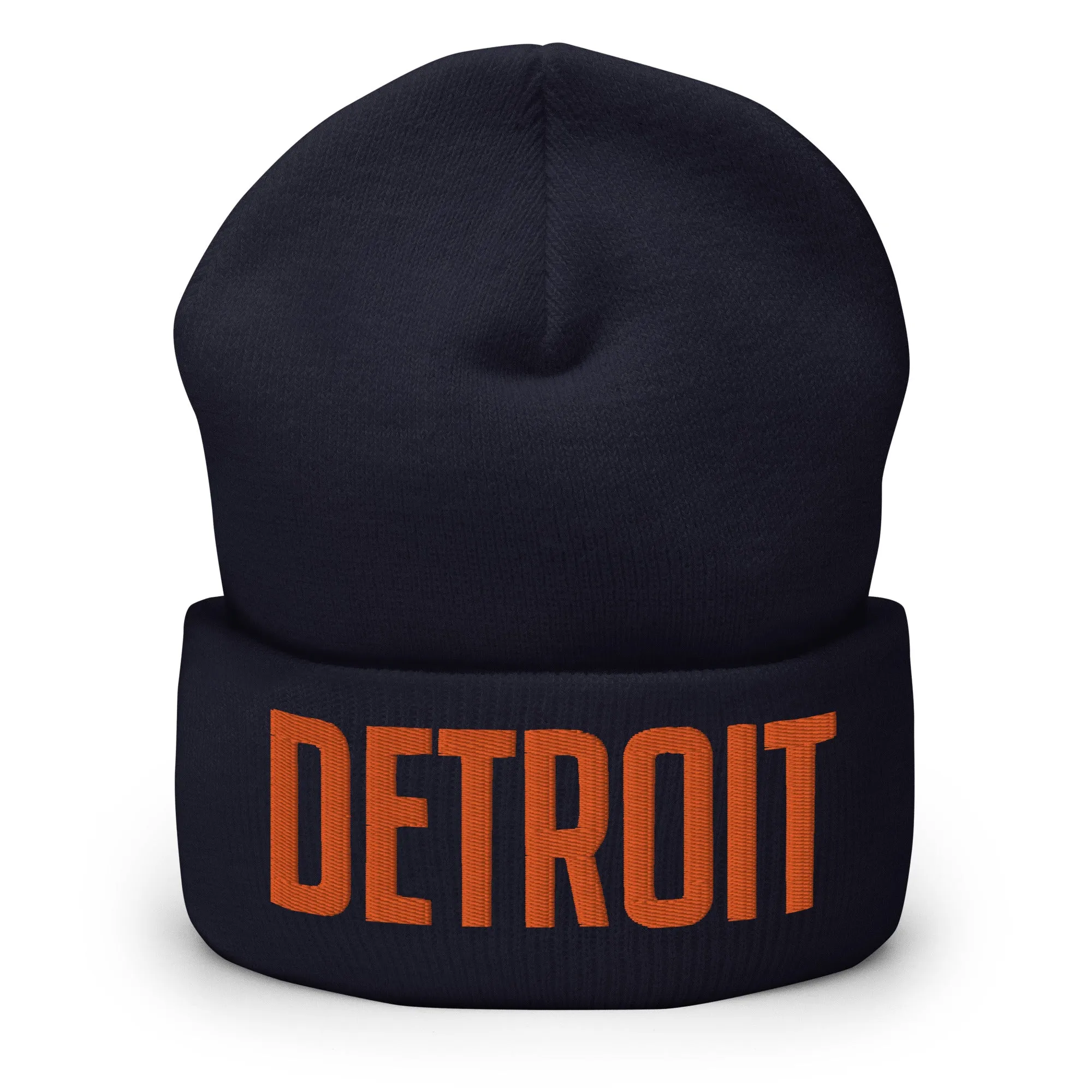 Detroit Embroidered Cuffed Beanie - Navy / Orange