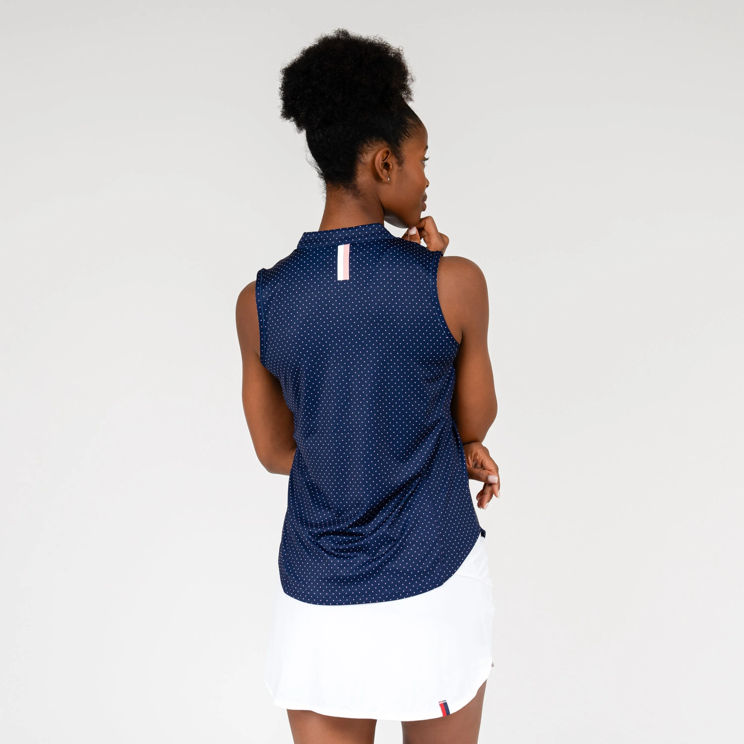 Dime Dot Sleeveless Zip | The Dime Dot - Evening Navy/Frose Pink