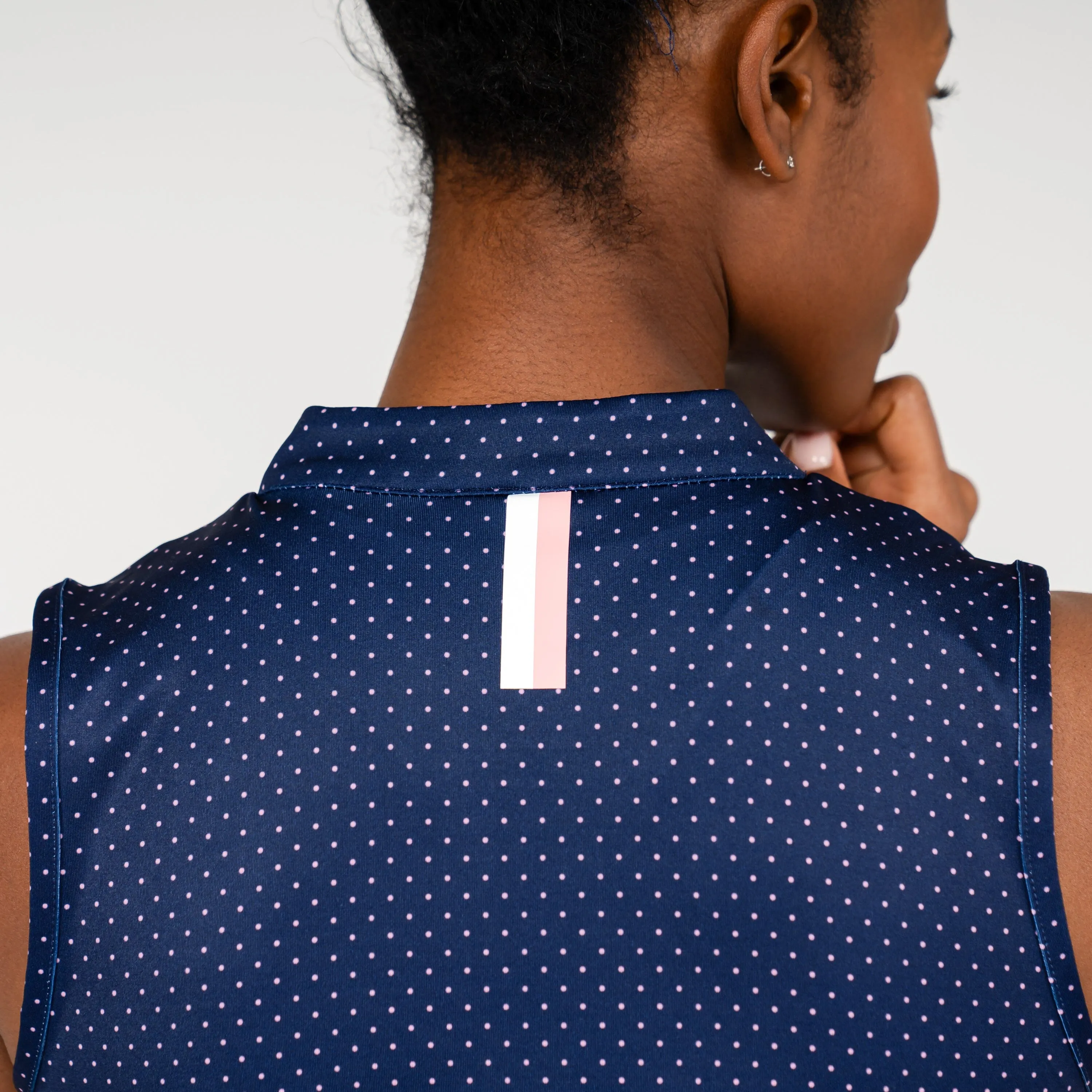 Dime Dot Sleeveless Zip | The Dime Dot - Evening Navy/Frose Pink