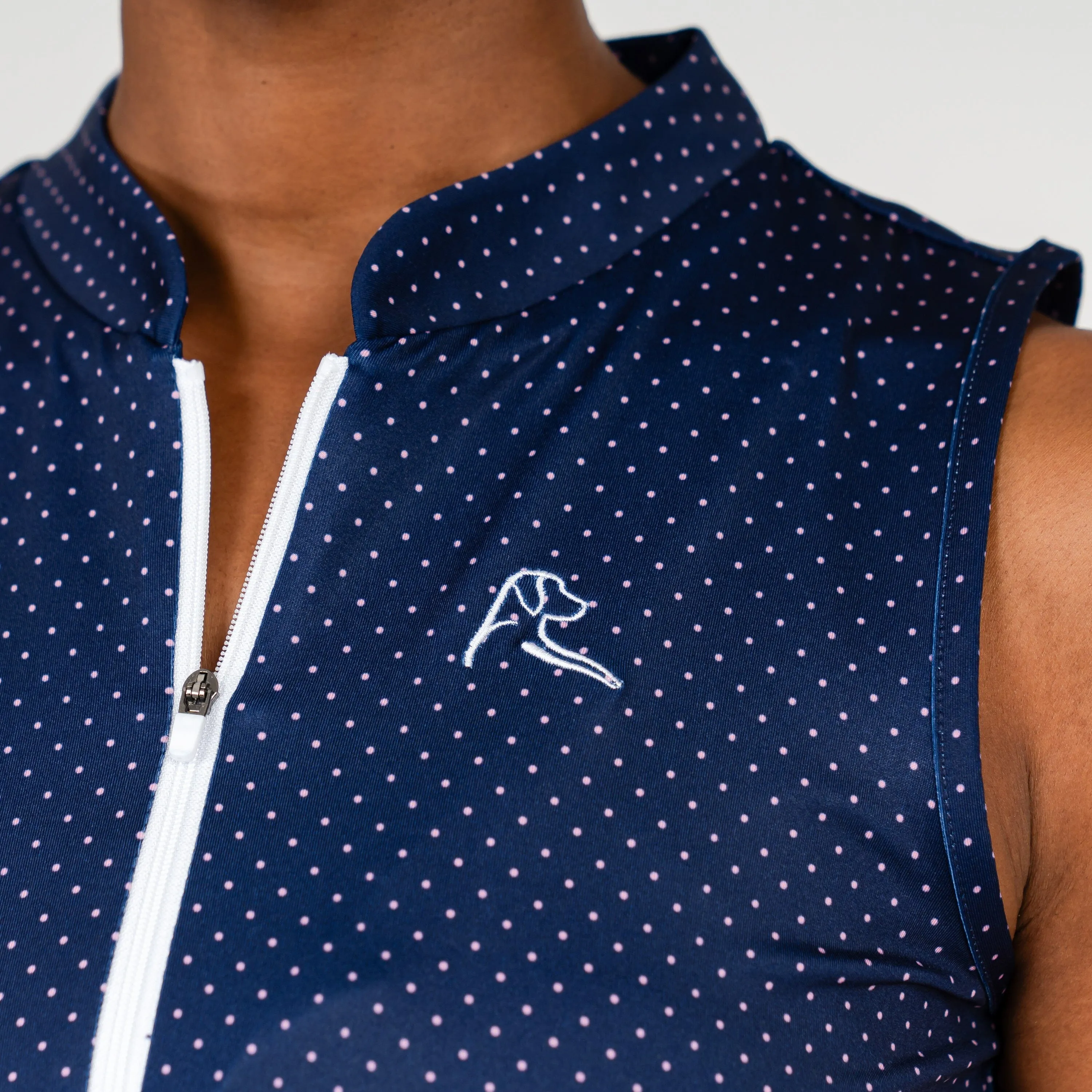 Dime Dot Sleeveless Zip | The Dime Dot - Evening Navy/Frose Pink