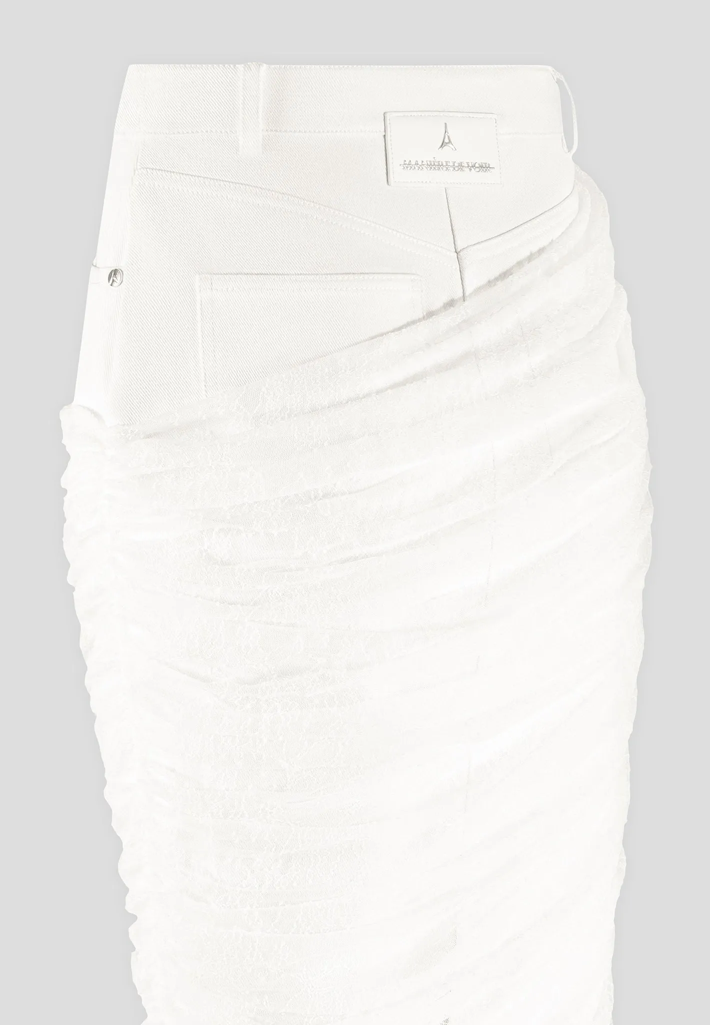 Draped Mesh Denim Maxi Skirt