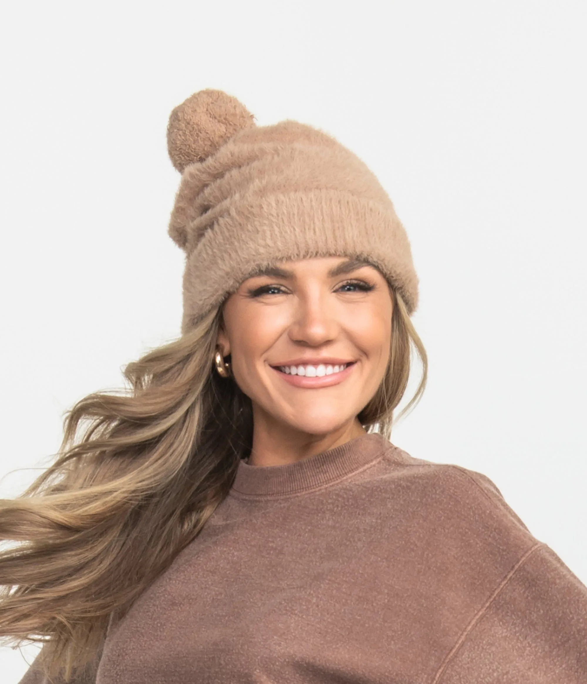 Feather Knit Beanie - Mocha Tan