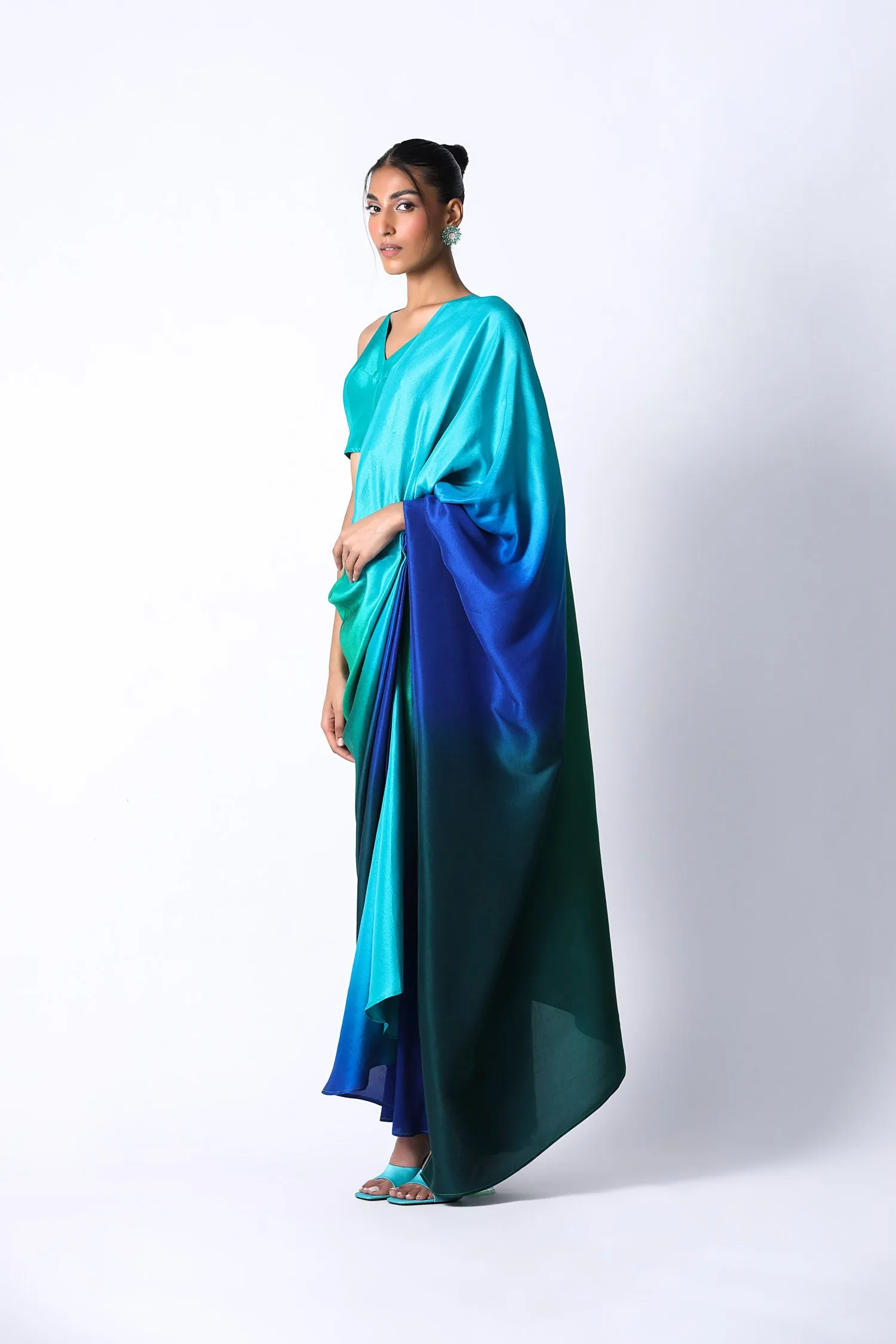 Fringe Pallu Blouse with Ombré Masai Godet Sari