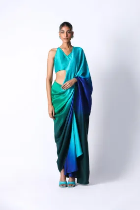 Fringe Pallu Blouse with Ombré Masai Godet Sari