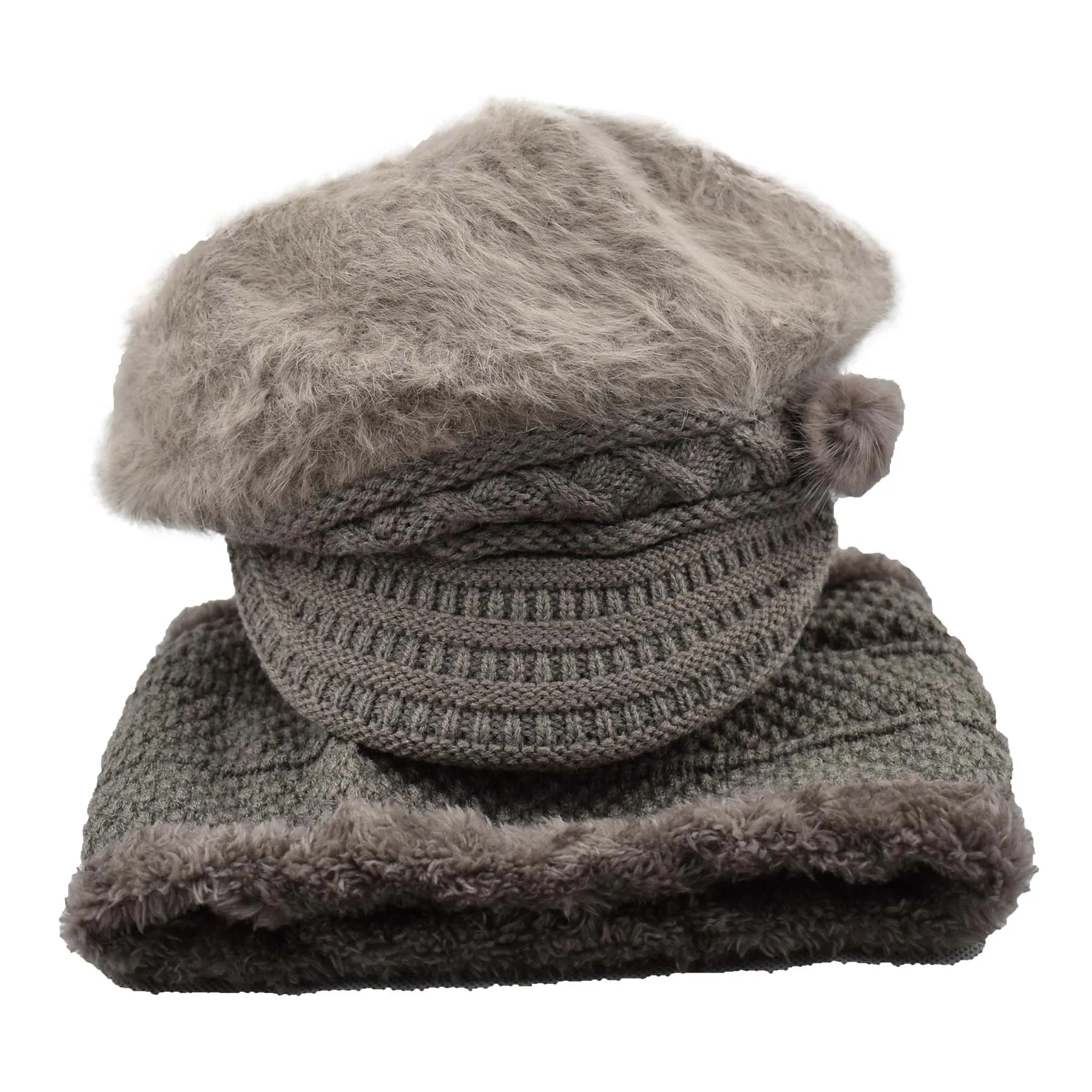 Fur Lined Hat and Scarf Set