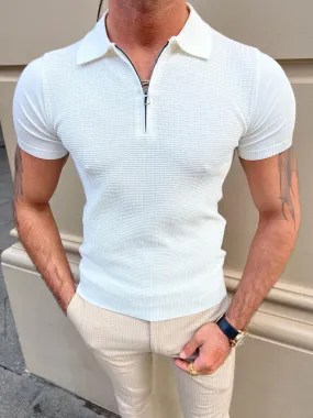 GentWith Pierre White Slim Fit Zipper Polo T-Shirt - GENT WITH