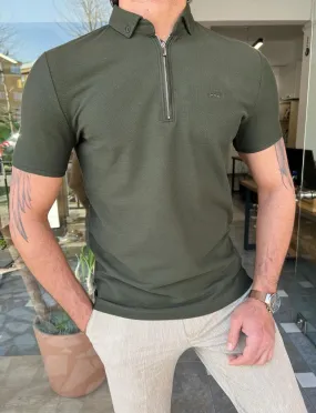 GentWith Tampa Green Slim Fit Zipper Polo T-Shirt - GENT WITH