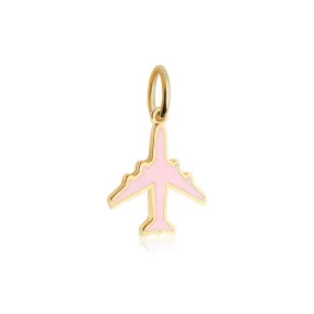 Gold Airplane Charm with Light Pink Enamel