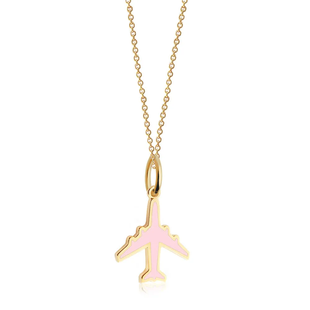Gold Airplane Charm with Light Pink Enamel