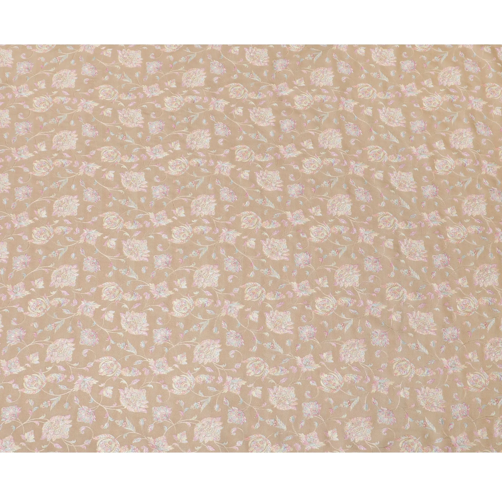 Gold Premium pure cotton silk fabric with multicolor embroidery in floral design-D16863