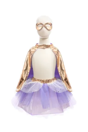 Great Pretenders Super Duper Tutu Cape & Mask, Metallic Rose Gold & Lilac Size 4/6