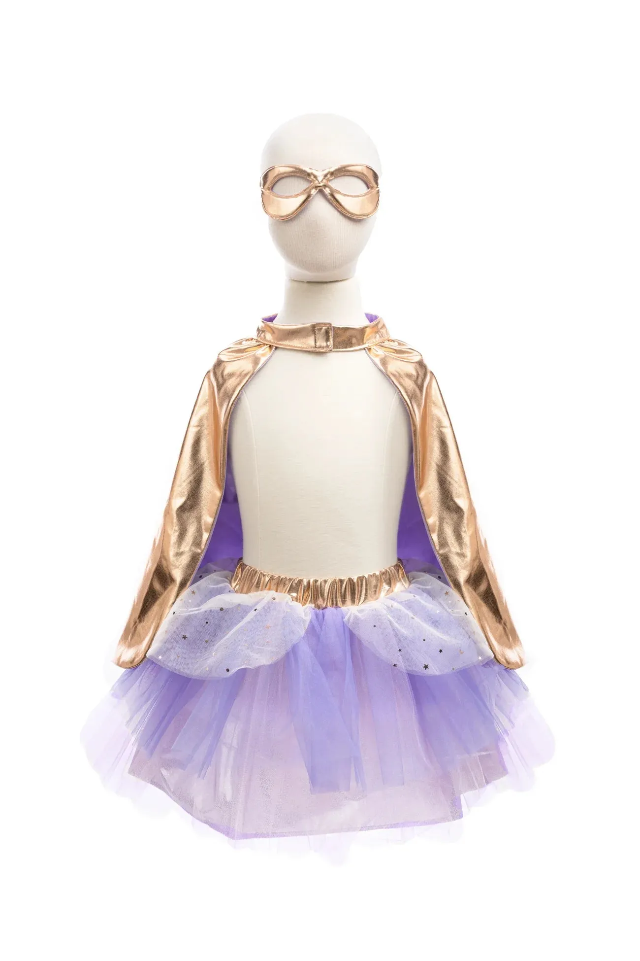 Great Pretenders Super Duper Tutu Cape & Mask, Metallic Rose Gold & Lilac Size 4/6