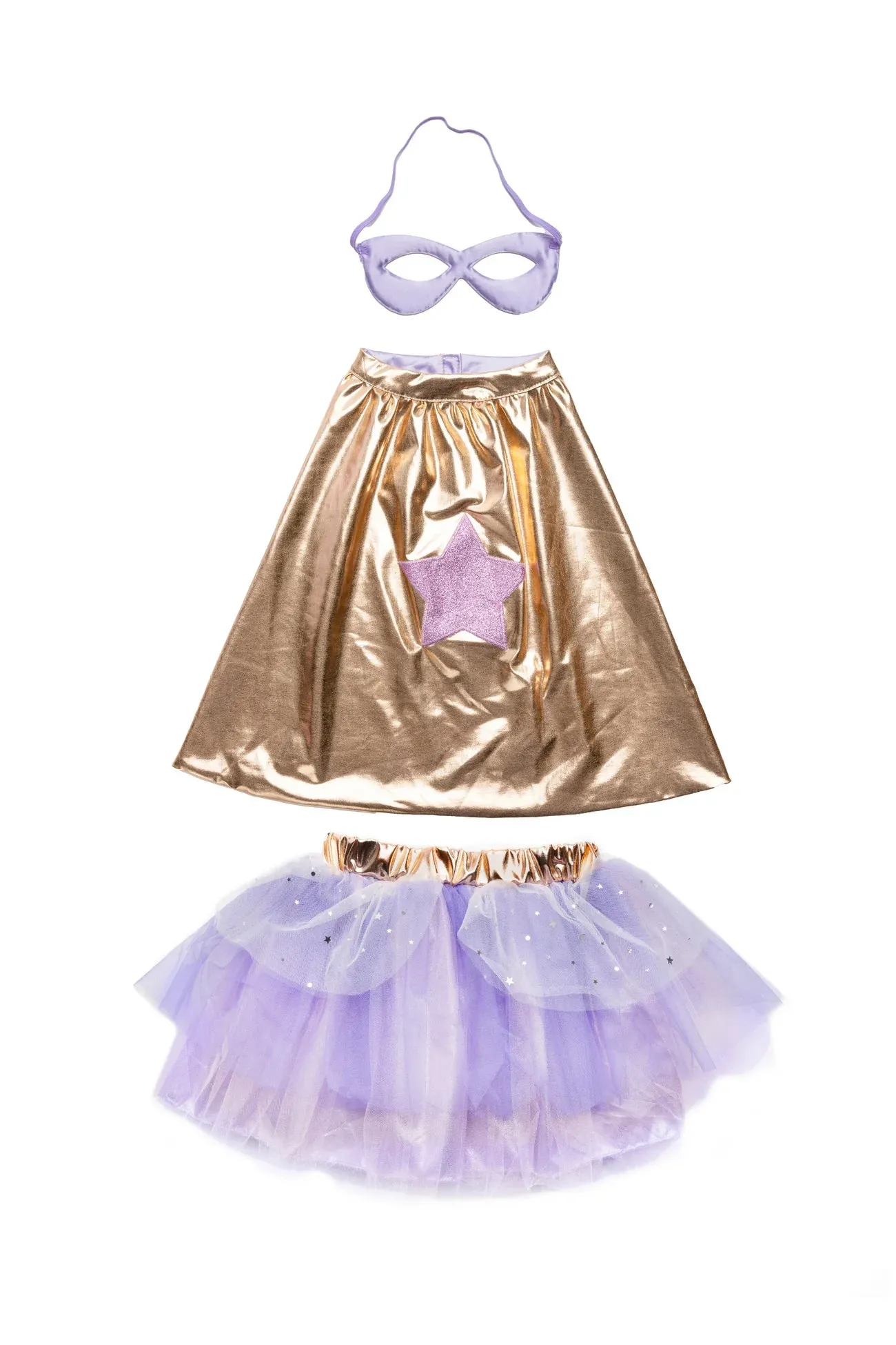 Great Pretenders Super Duper Tutu Cape & Mask, Metallic Rose Gold & Lilac Size 4/6