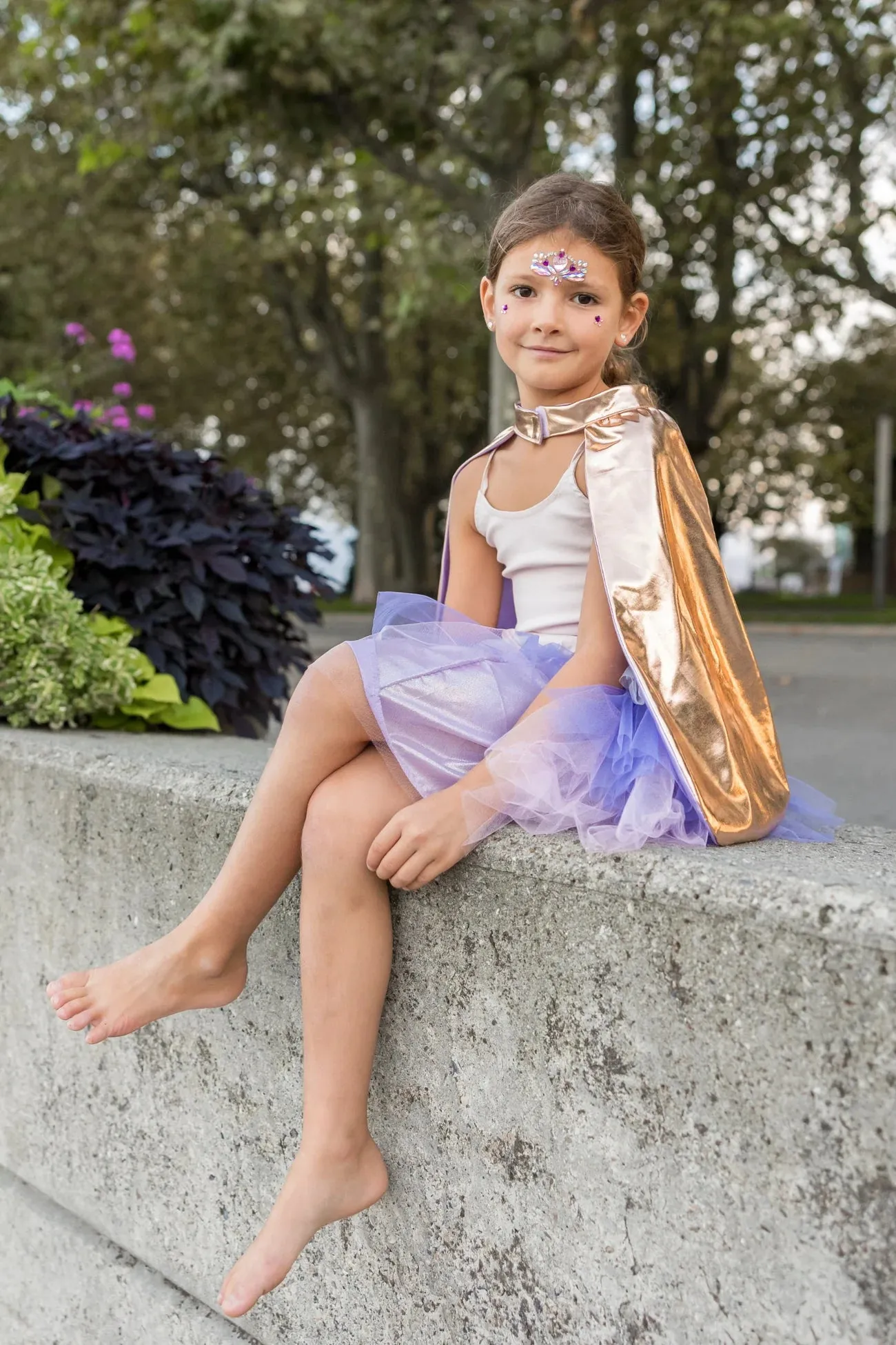 Great Pretenders Super Duper Tutu Cape & Mask, Metallic Rose Gold & Lilac Size 4/6
