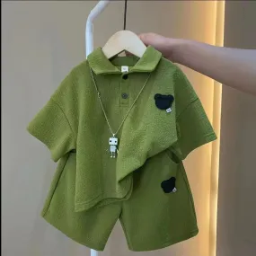 Green Polo Shirt and Shorts Set for Boys - Sizes 2-11Y