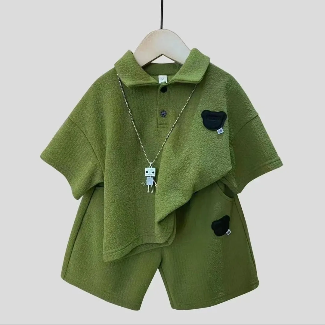 Green Polo Shirt and Shorts Set for Boys - Sizes 2-11Y